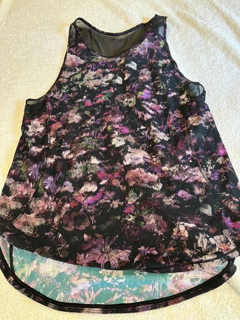 Lululemon Women's Floral Mesh Overlay Tank Top - Black & Purple 6? Read below